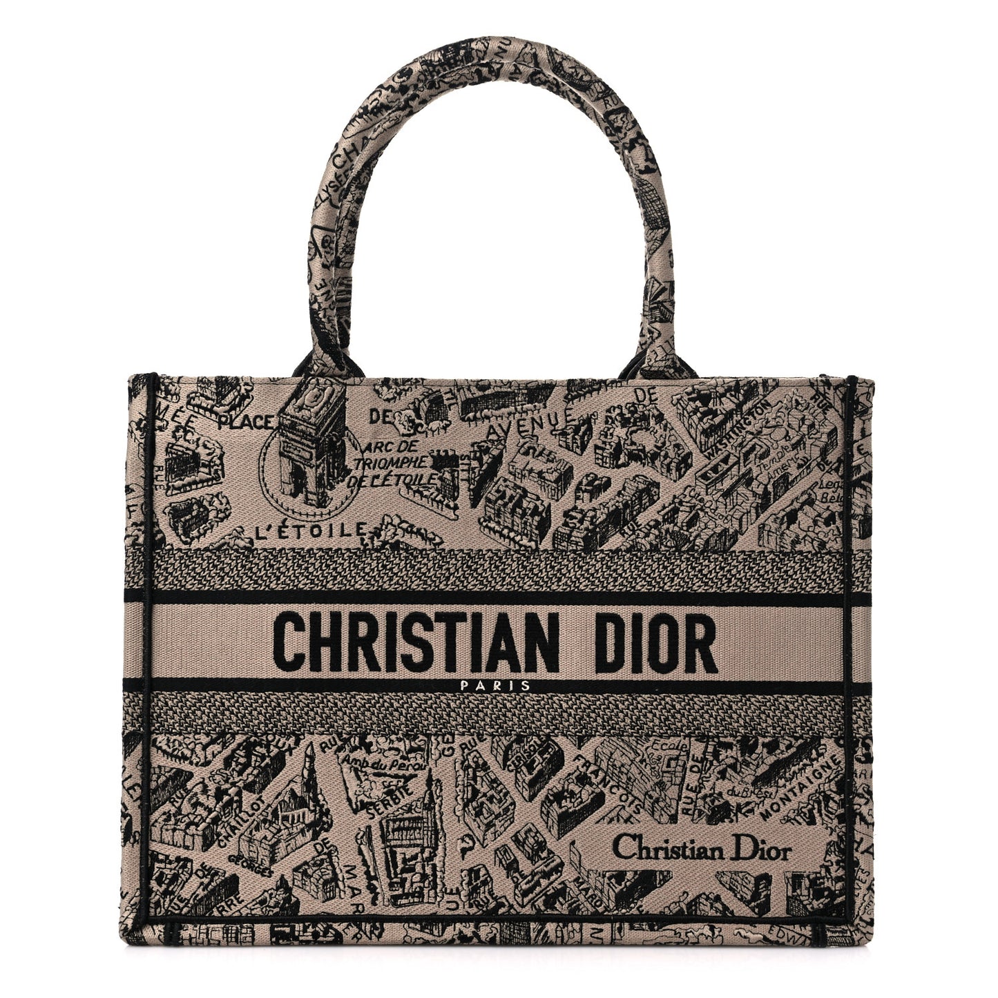 Canvas Embroidered Medium Plan De Paris Book Tote Beige Multi