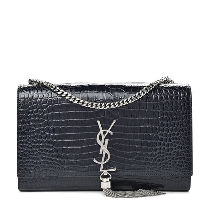 Saint Laurent Calfskin Crocodile Embossed Medium Classic Monogram Kate Tassel Satchel Blue Sapphire 1 of 10
