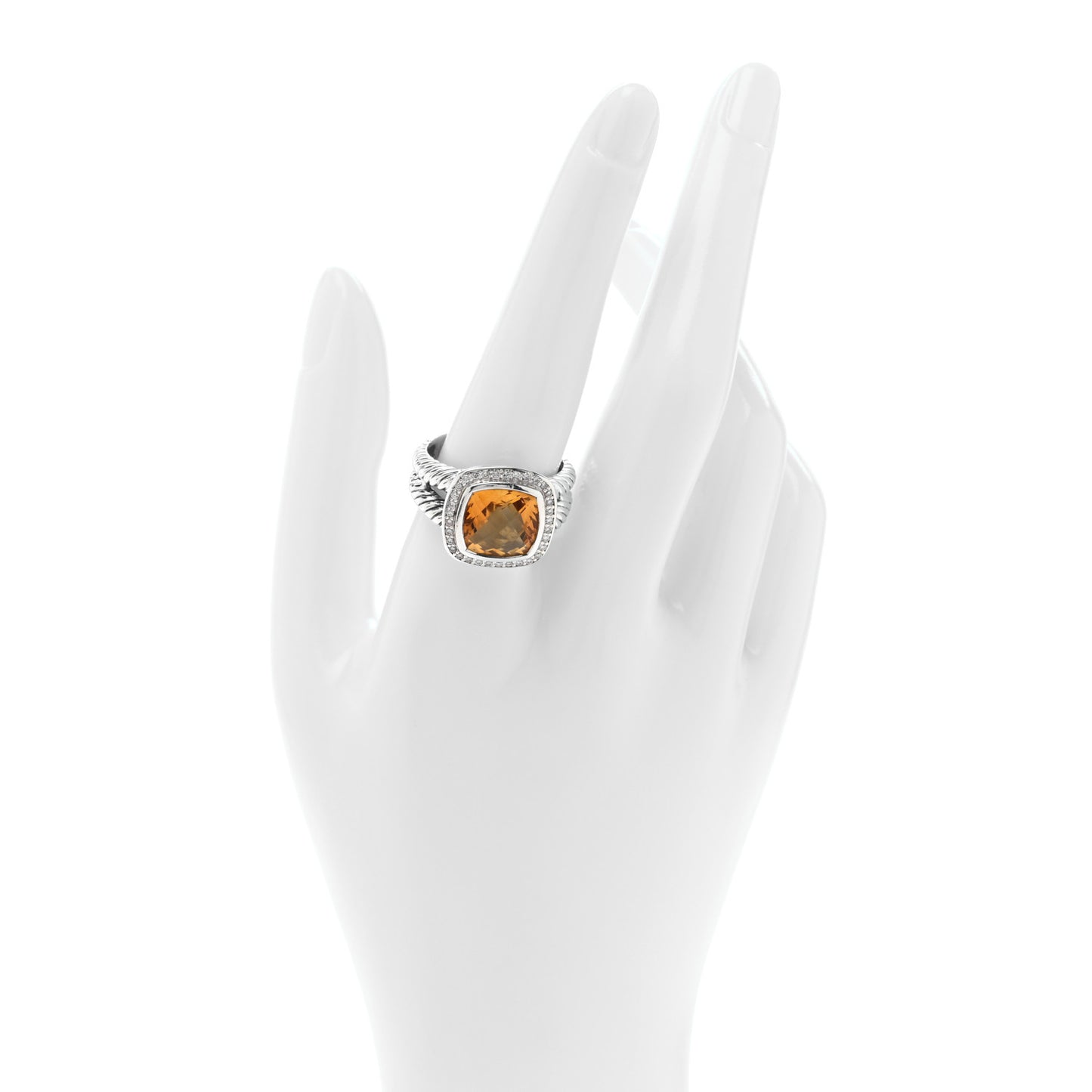Sterling Silver Diamond Citrine 11mm Albion Ring 61 9.5