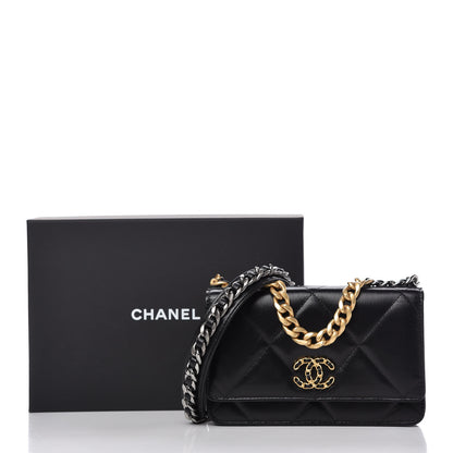 Chanel Shiny Goatskin Quilted Chanel 19 Wallet On Chain WOC Black 12 of 12