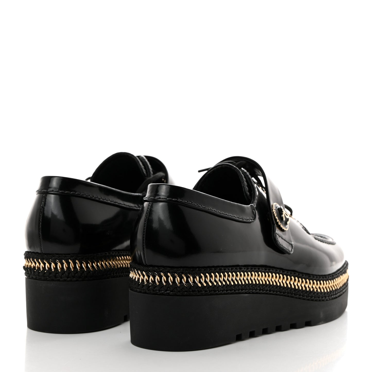Shiny Calfskin Lace Up Platform Loafers 39 Black