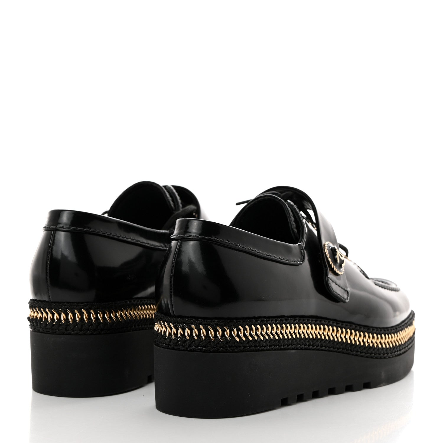 Chanel Shiny Calfskin Lace Up Platform Loafers 39 Black 4 of 9