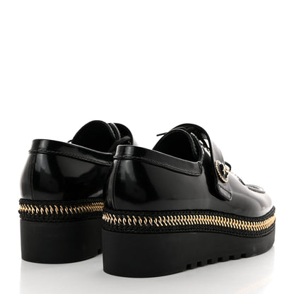 Chanel Shiny Calfskin Lace Up Platform Loafers 39 Black 4 of 9