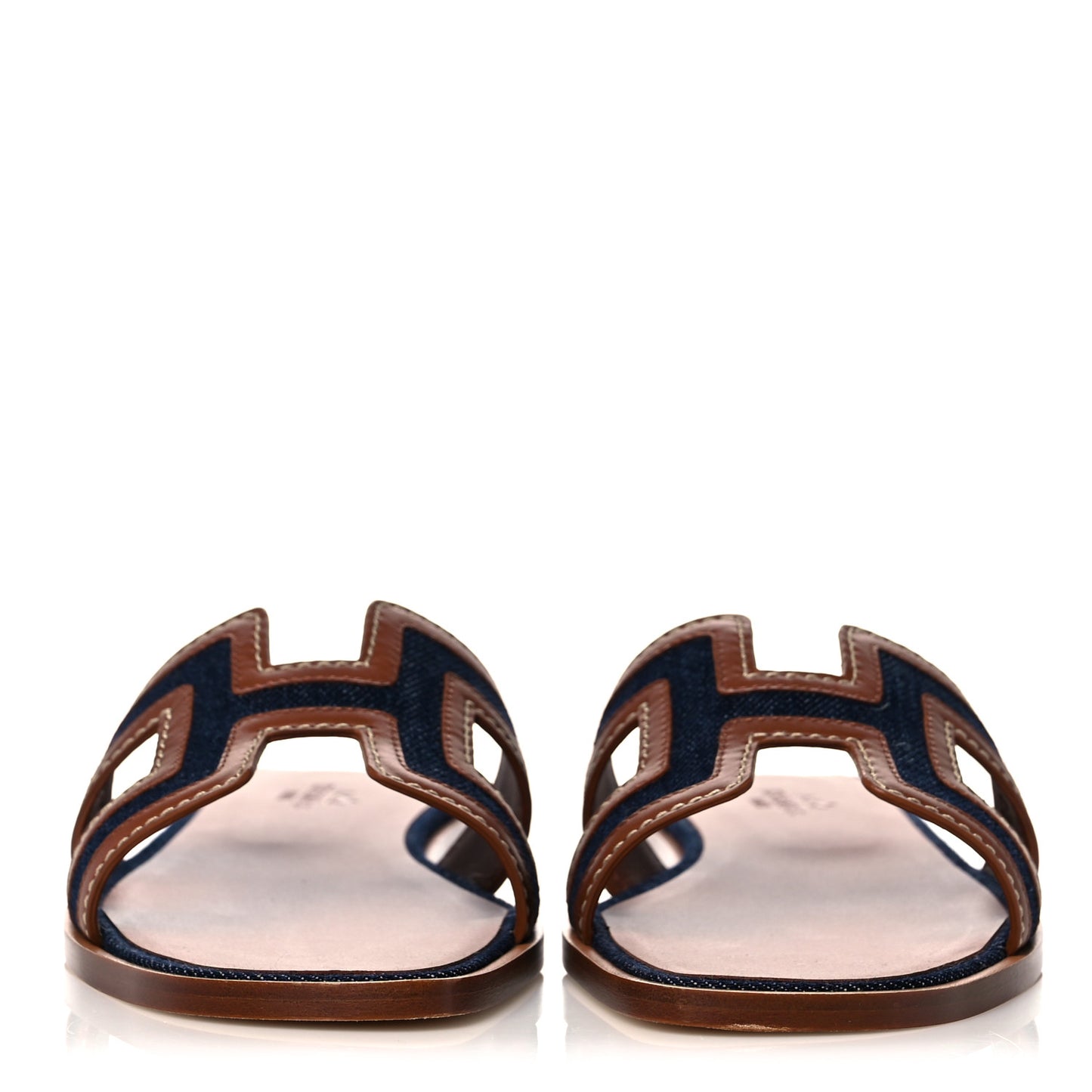 Calfskin Denim Oran Sandals 36.5 Bleu Brut Gold
