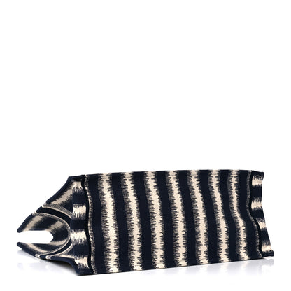 Christian Dior Canvas Embroidered Large Striped Book Tote Navy 4 of 13