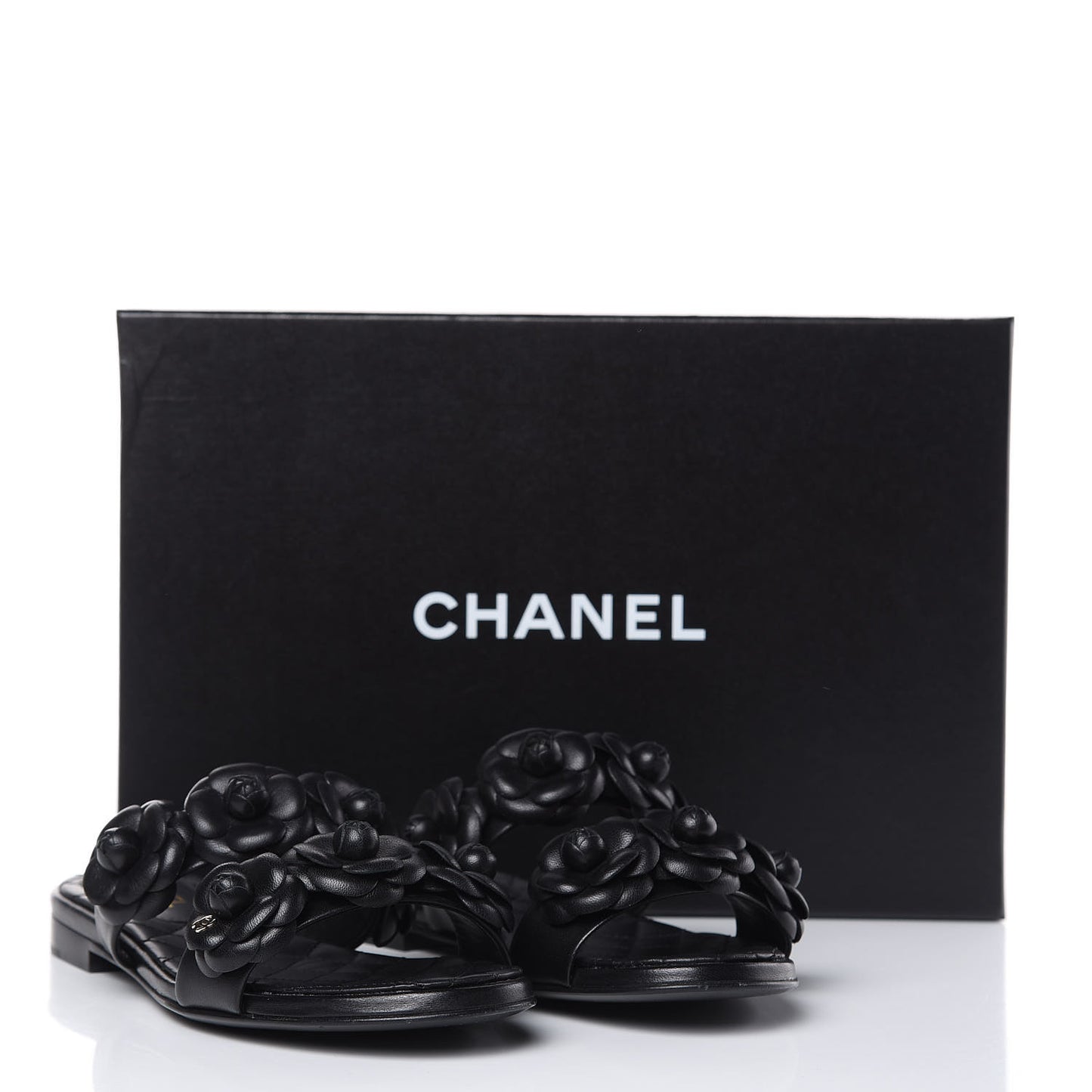 Lambskin Camellia Sandals 35.5 Black