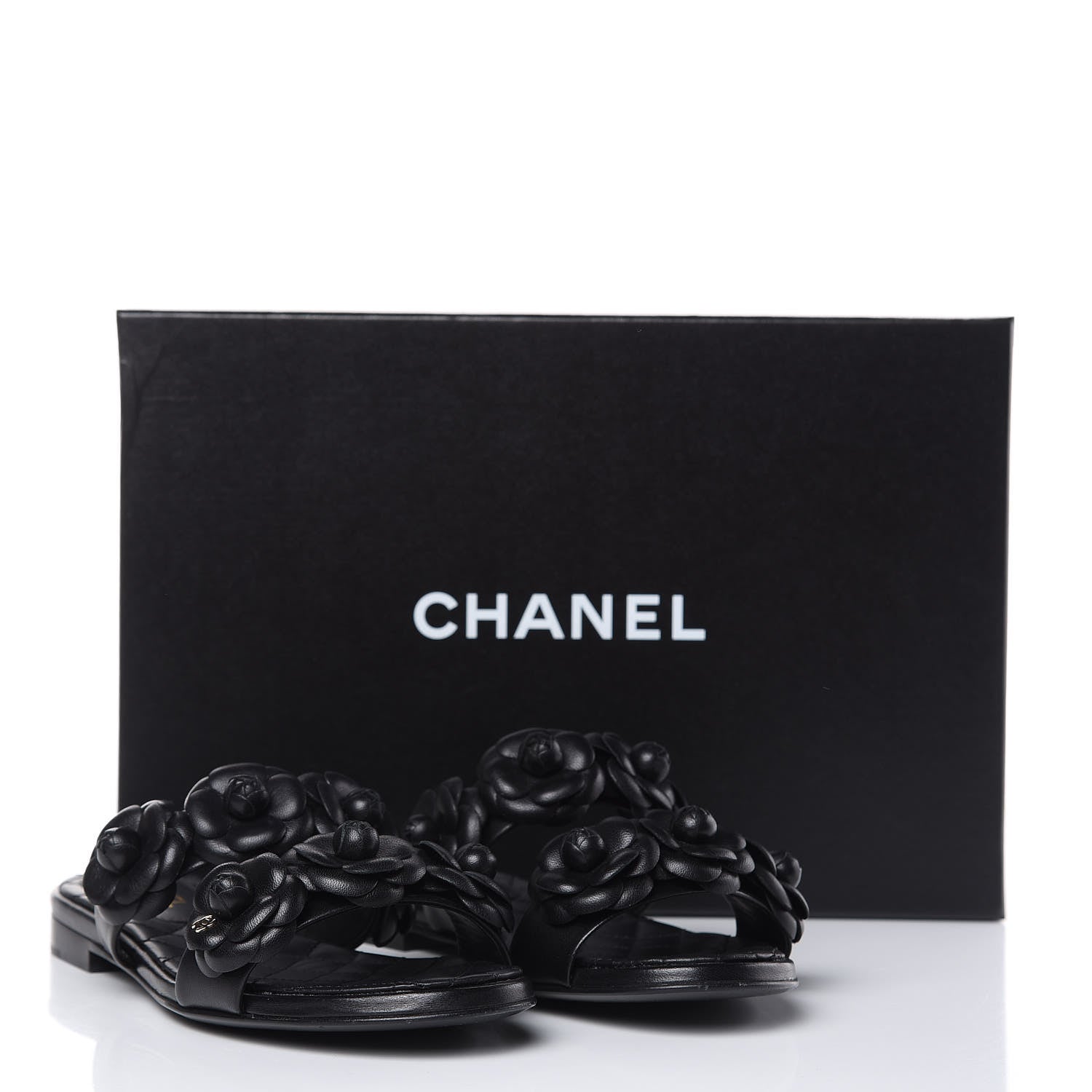 Chanel Lambskin Camellia Sandals 35.5 Black 10 of 11