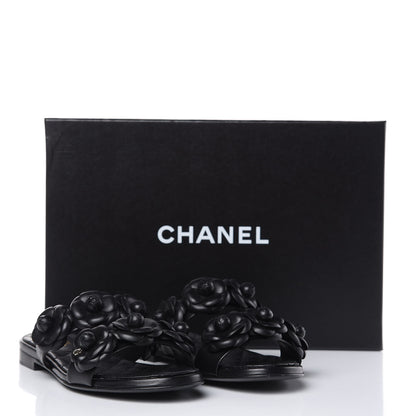 Chanel Lambskin Camellia Sandals 35.5 Black 10 of 11