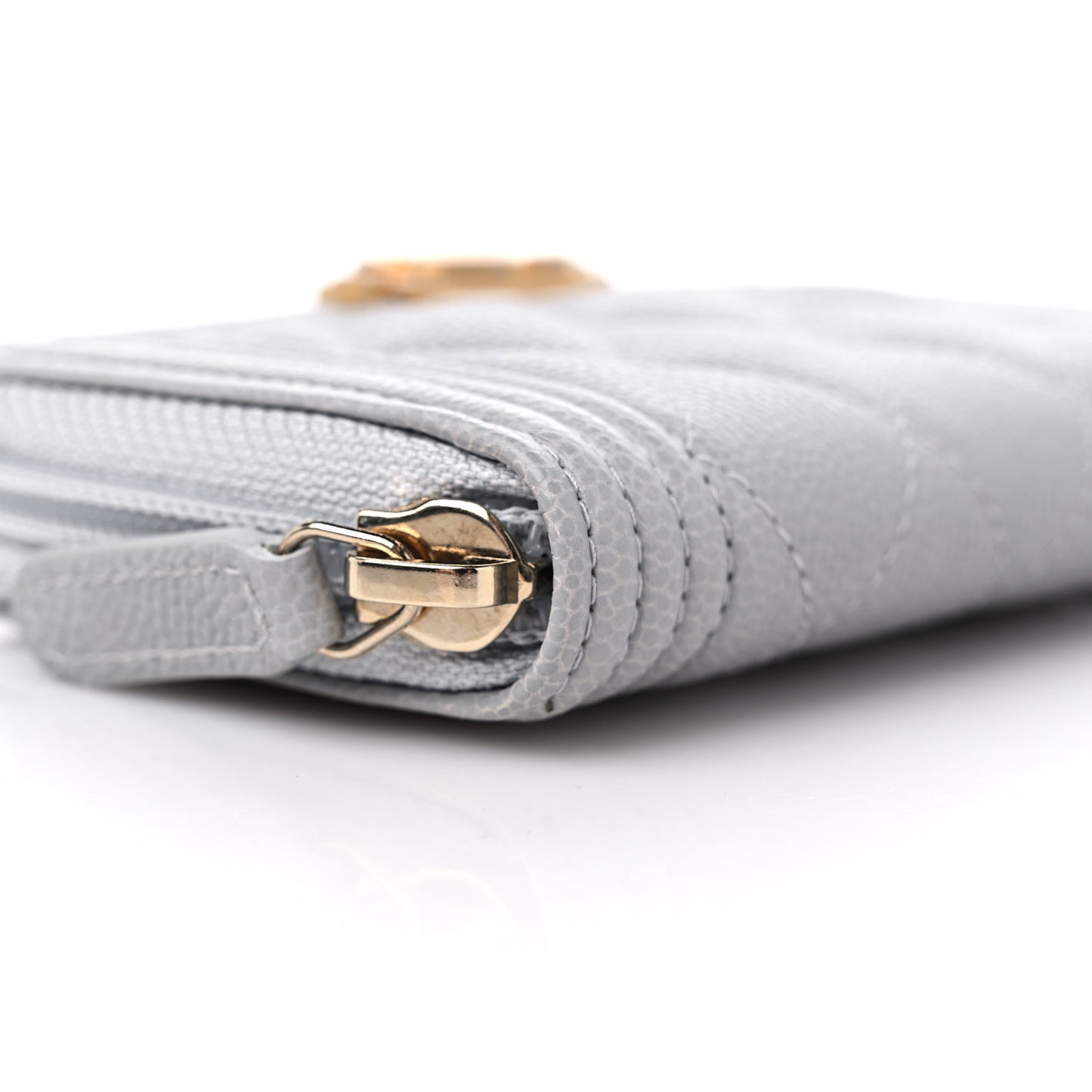 Caviar Quilted Boy Zip Around Coin Purse Wallet Grey