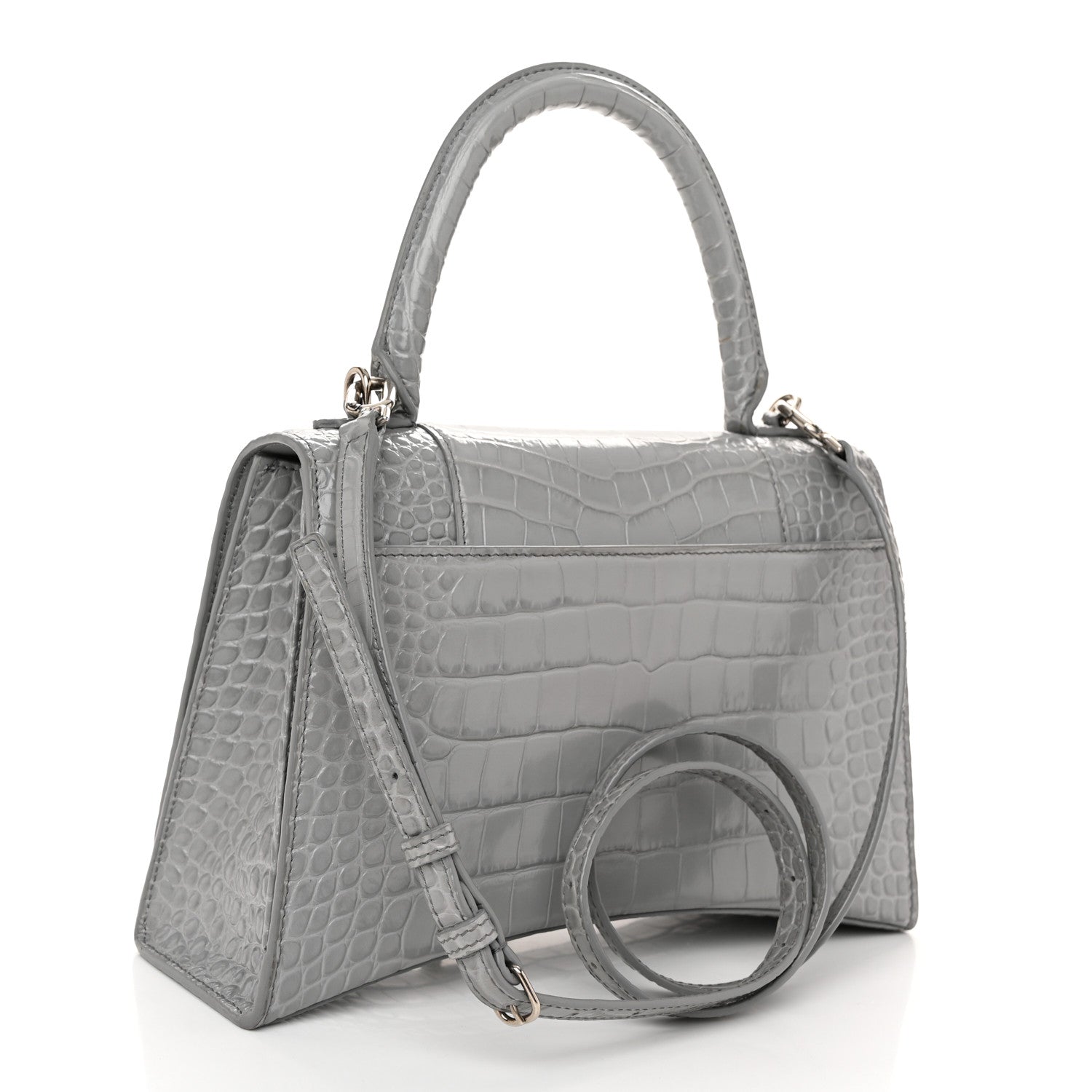 Balenciaga Shiny Calfskin Crocodile Embossed Medium Hourglass Top Handle Bag Balenciaga Grey 3 of 9