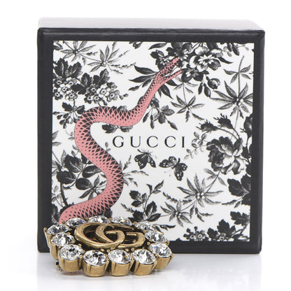 Gucci Metal Crystal Double G Brooch Aged Gold 4 of 4