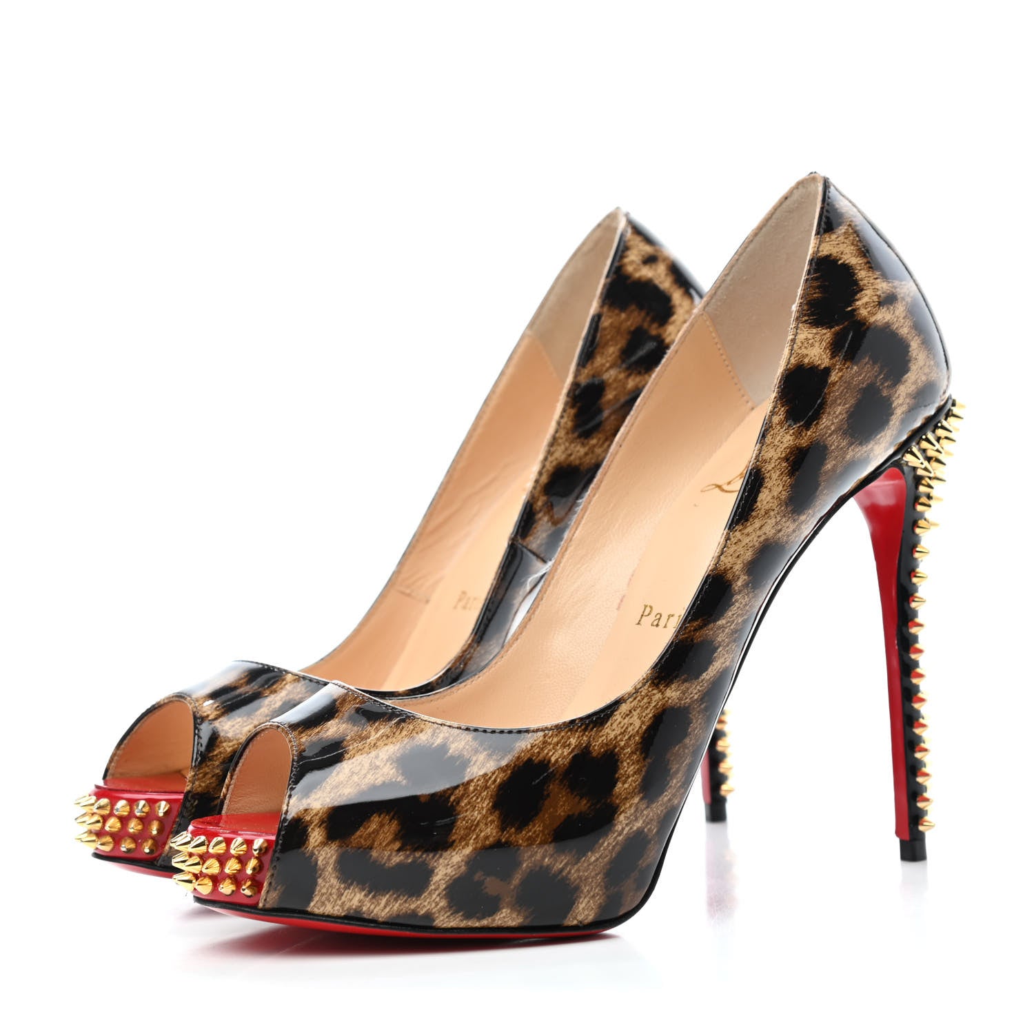 Christian Louboutin Patent Leopard New Very Prive Spikes 120 Pumps 36.5 Brown 3 of 6