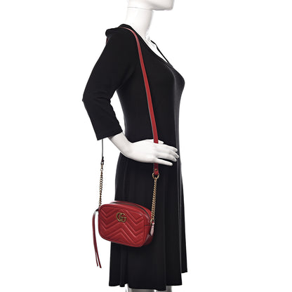 Gucci Calfskin Matelasse Mini GG Marmont Chain Shoulder Bag Hibiscus Red 2 of 11
