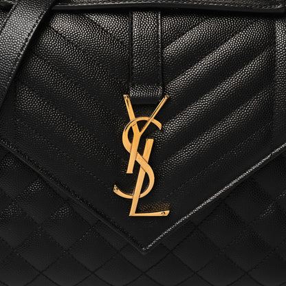 Saint Laurent Grain De Poudre Textured Mixed Matelasse Triquilt Medium Monogram Satchel Black 7 of 9