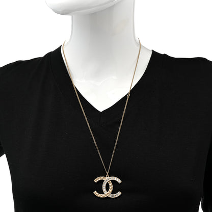Chanel Baguette Crystal Quilted CC Pendant Necklace Gold 2 of 7