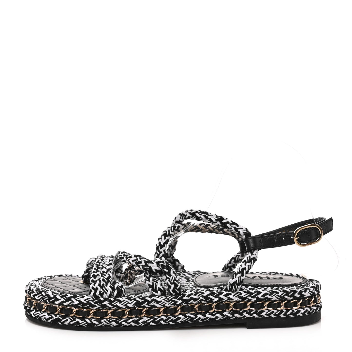 Cord Lambskin Quilted Logo Sandals 37 Black White