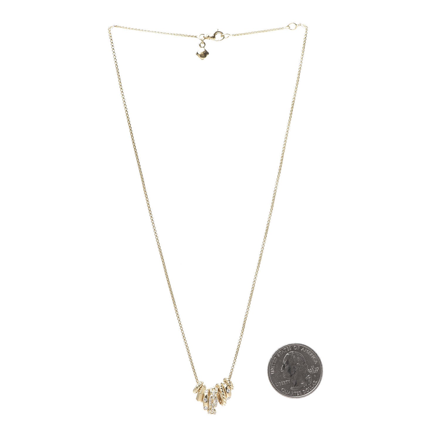 David Yurman 18K Yellow Gold Diamond Stax Rondelle Pendant Necklace 3 of 5