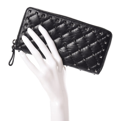 Valentino Garavani Craquele Nappa Rockstud Spike Zip Around Wallet Black 2 of 9