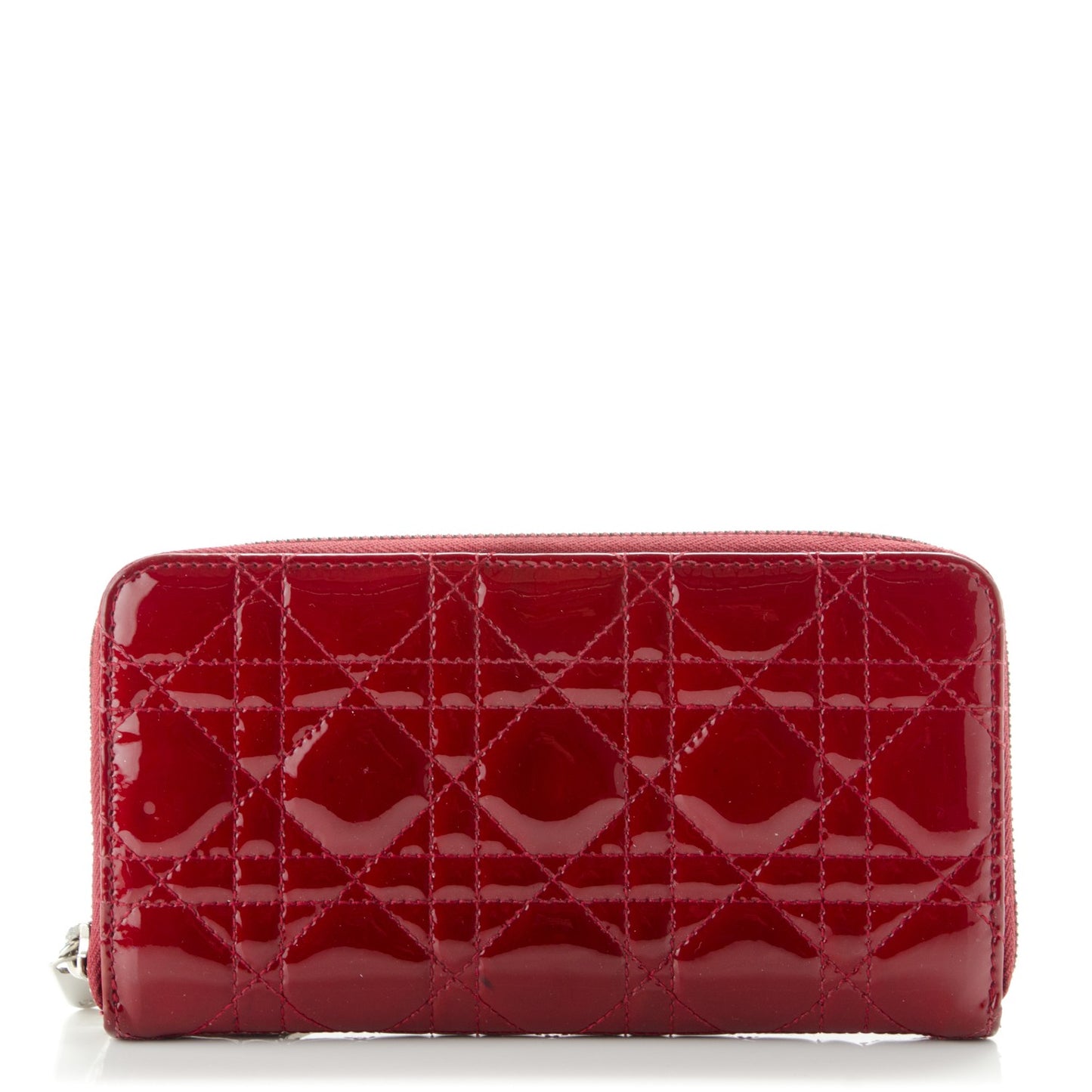 Patent Cannage Lady Dior Continental Zip Wallet Red