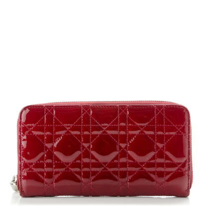 Christian Dior Patent Cannage Lady Dior Continental Zip Wallet Red 1 of 9