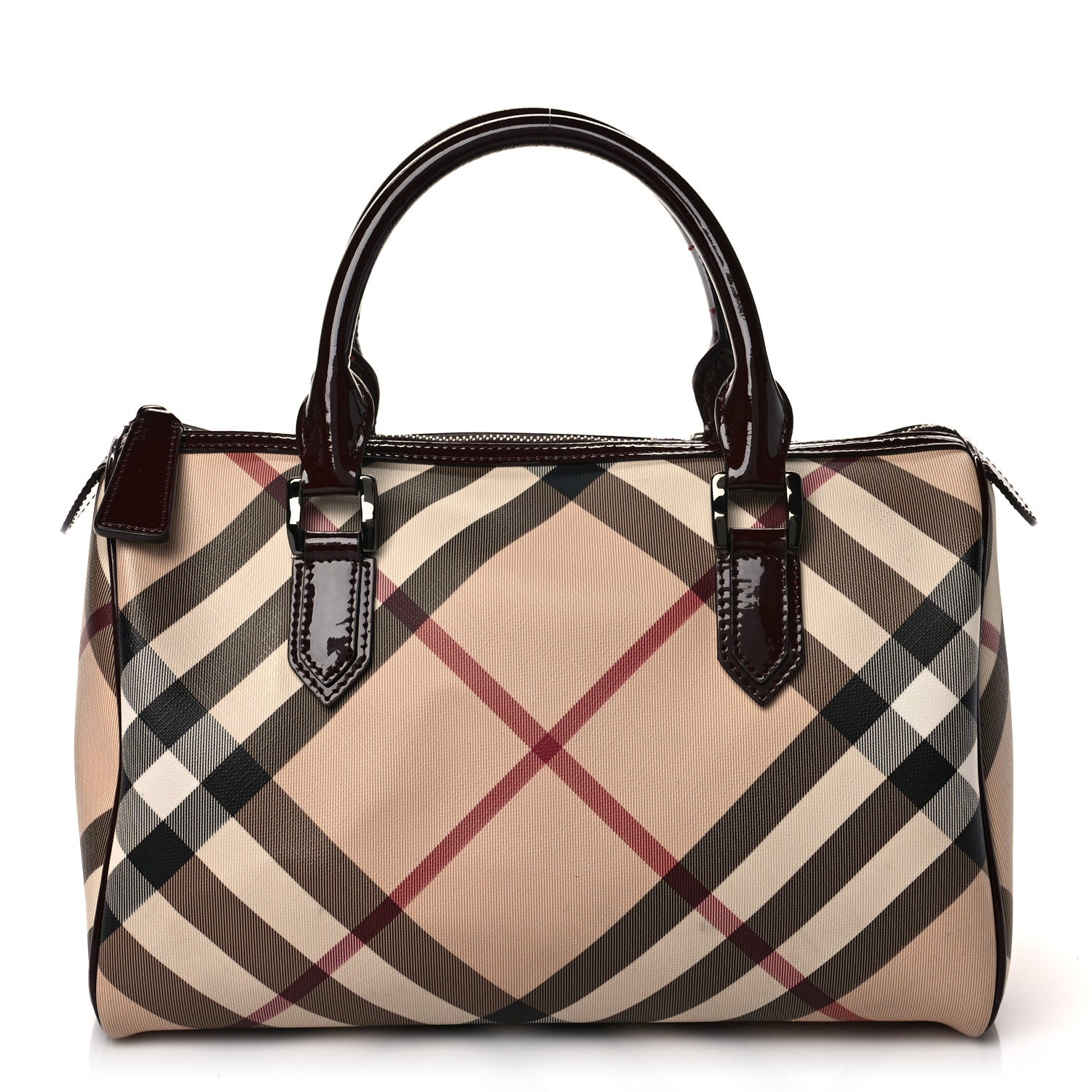 Burberry Nova Check Patent Small Chester Bowling Bag Dark Red 1 of 8