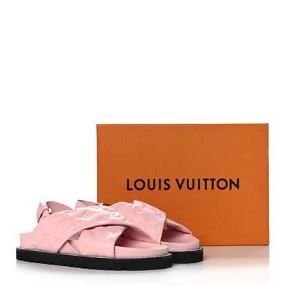 Louis Vuitton Lambskin Monogram Embossed Paseo Flat Comfort Sandals 35 Rose Clair 8 of 8