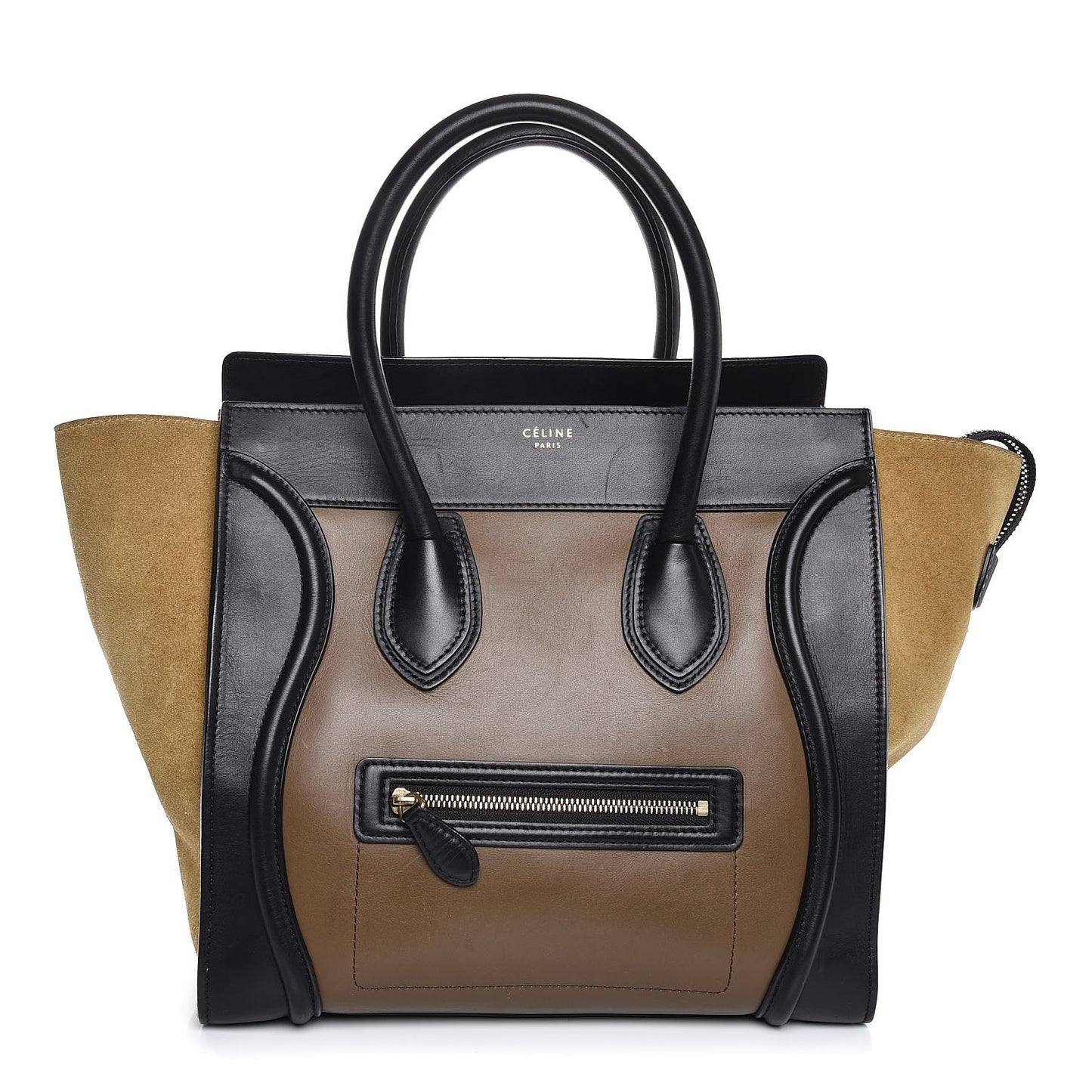 Satin Calfskin Suede Mini Tri-Color Luggage Beige