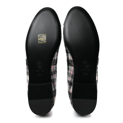 Chanel Alpaca Tweed Grosgrain Cap Toe Ballerina Flats 37.5 Pink Ivory Black 5 of 9