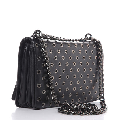 Prada Soft Calf Grommet Lock Flap Chain Shoulder Bag Black 3 of 7
