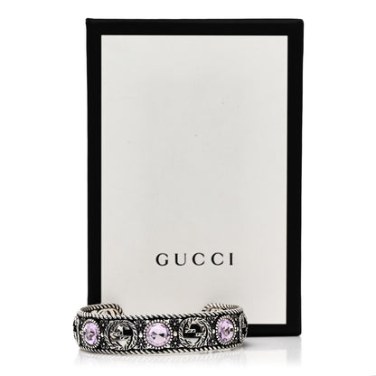 Gucci Sterling Silver Crystal Garden Interlocking G Cuff Bracelet Purple 5 of 5