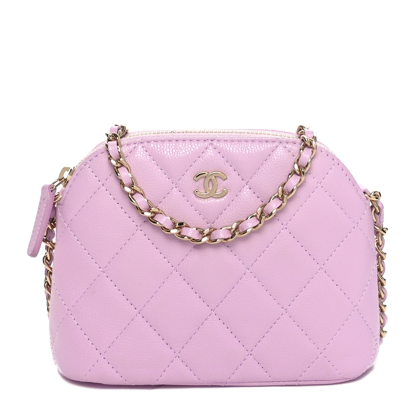 Caviar Quilted Clutch with Chain Light Purple