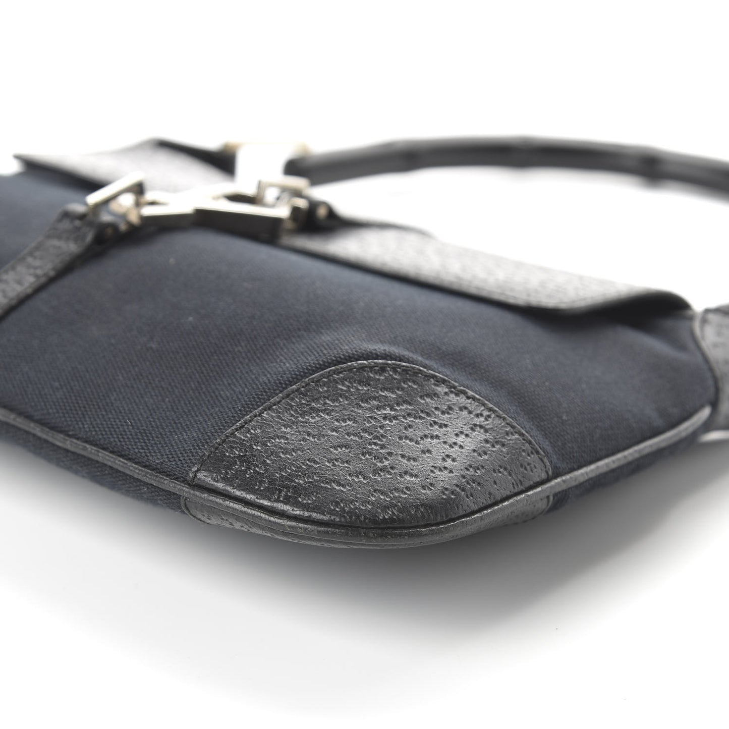 Calfskin Bamboo Handle Jackie O Hobo Black