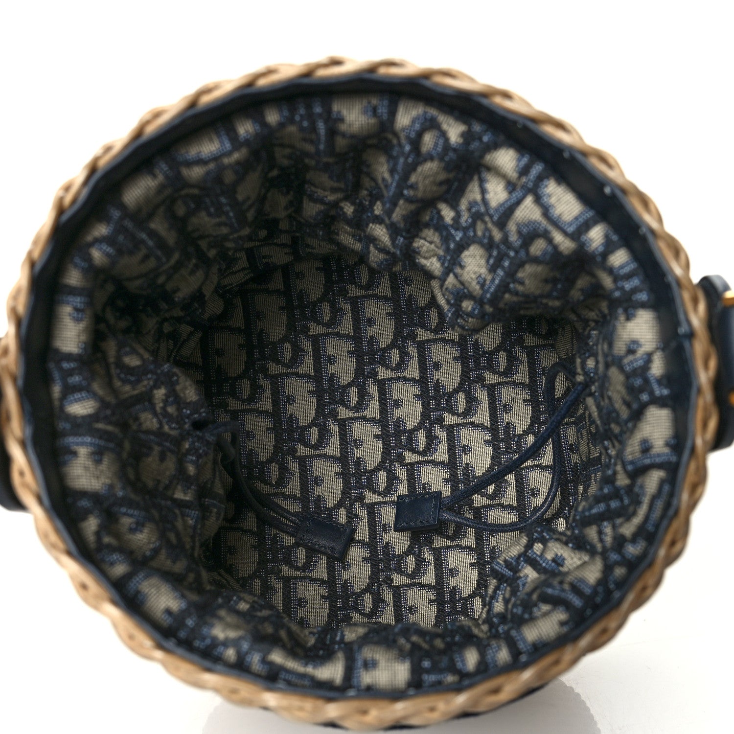 Christian Dior Wicker Oblique Drawstring Bucket Bag Blue 5 of 10