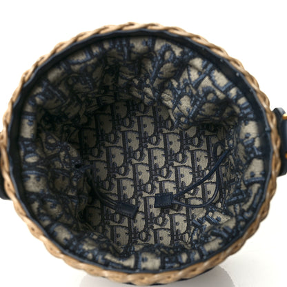 Christian Dior Wicker Oblique Drawstring Bucket Bag Blue 5 of 10