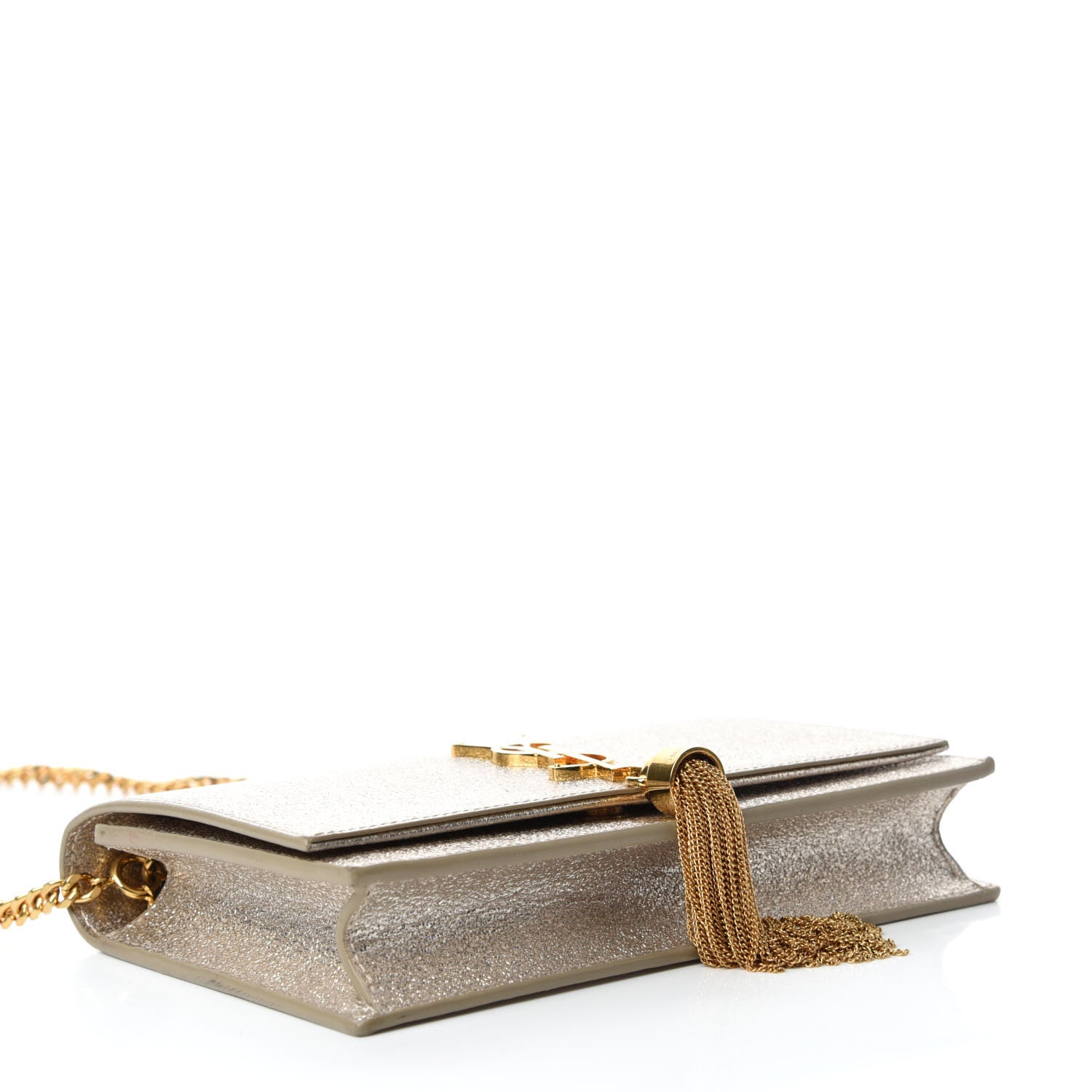 Saint Laurent Metallic Calfskin Classic Monogram Kate Tassel Chain Wallet Platine 4 of 11