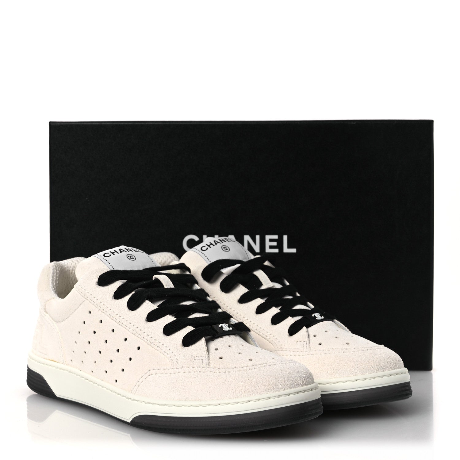 Chanel Suede Calfskin Logo Sneakers 40 Black White 11 of 11