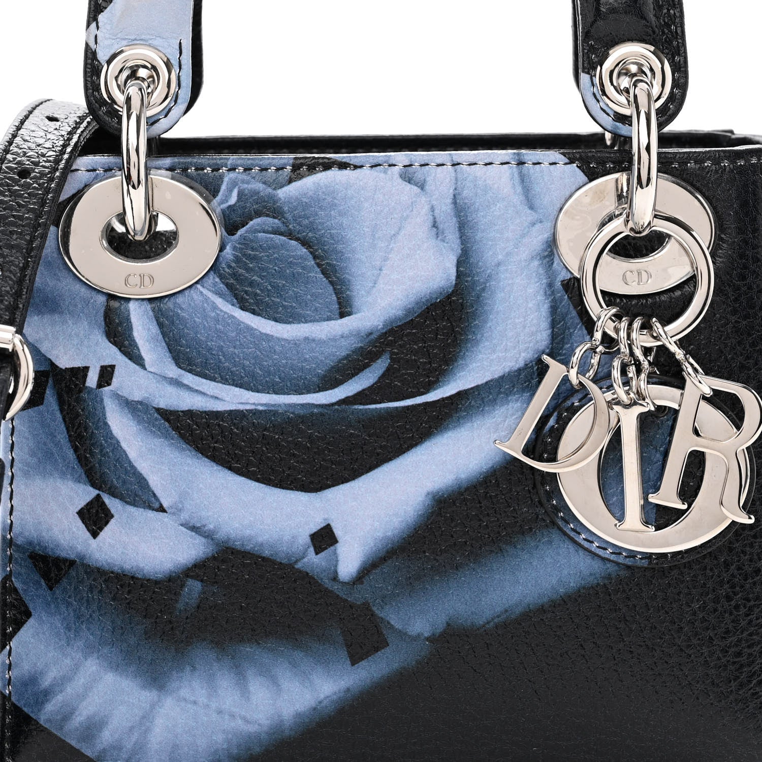 Christian Dior Deerskin Floral Printed Mini Lady Dior Black Blue 7 of 10