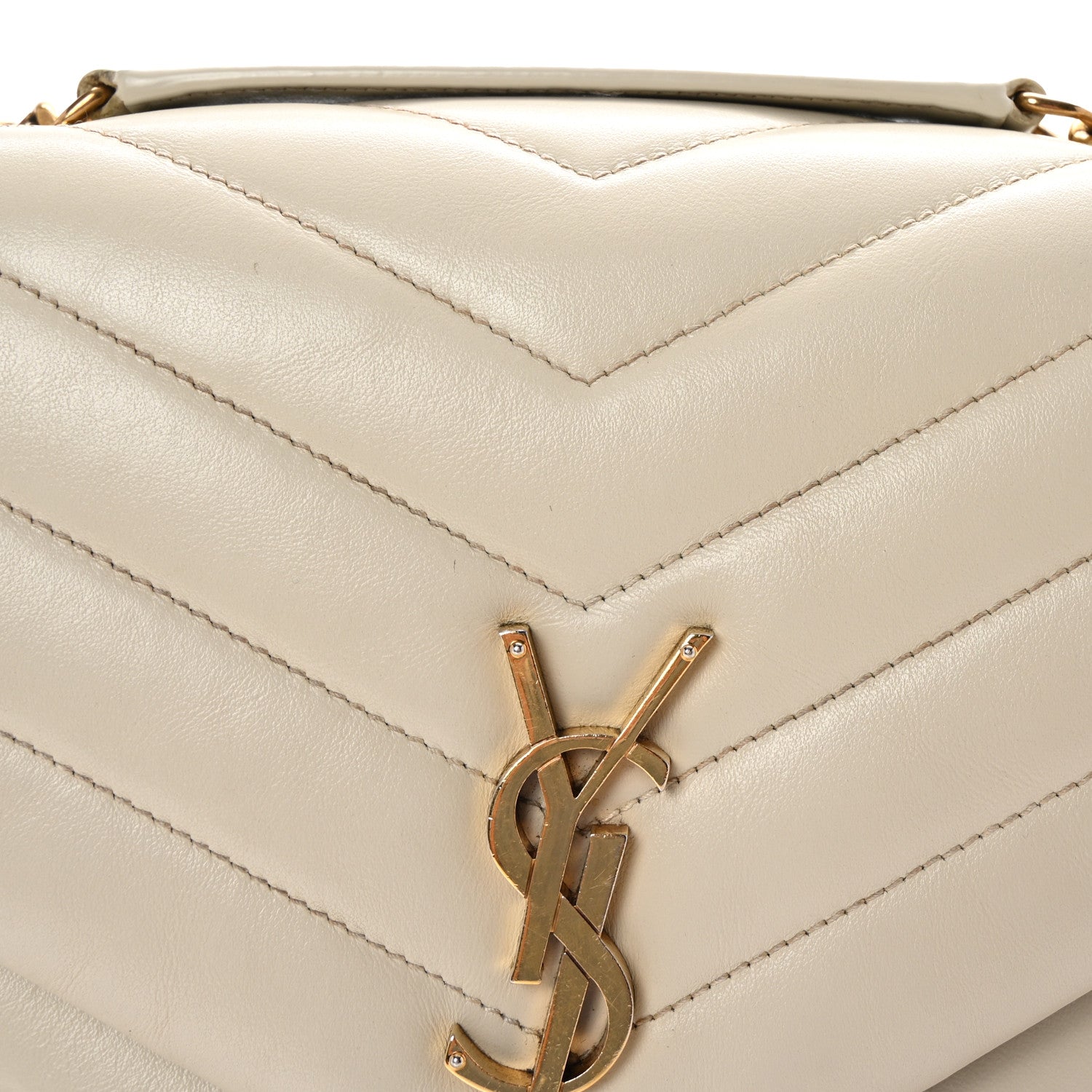 Saint Laurent Calfskin Y Quilted Monogram Medium Loulou Chain Satchel Crema Soft 7 of 9