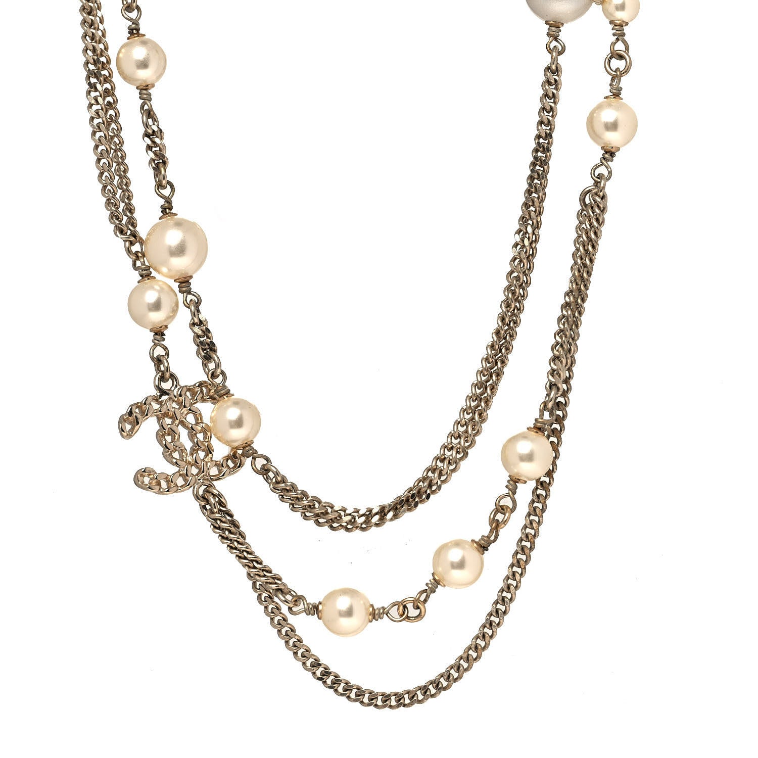 Chanel Metal CC Chain Necklace Gold Pearly White 1 of 5