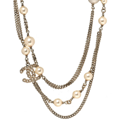 Chanel Metal CC Chain Necklace Gold Pearly White 1 of 5