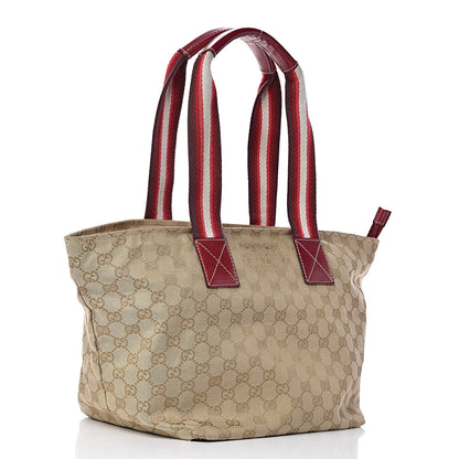 Gucci GG Monogram Medium Web Handle Bucket Tote Red White 3 of 11