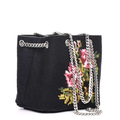 Saint Laurent Woven Wool Embroidered Baby Emmanuelle Bucket Bag Black 3 of 9