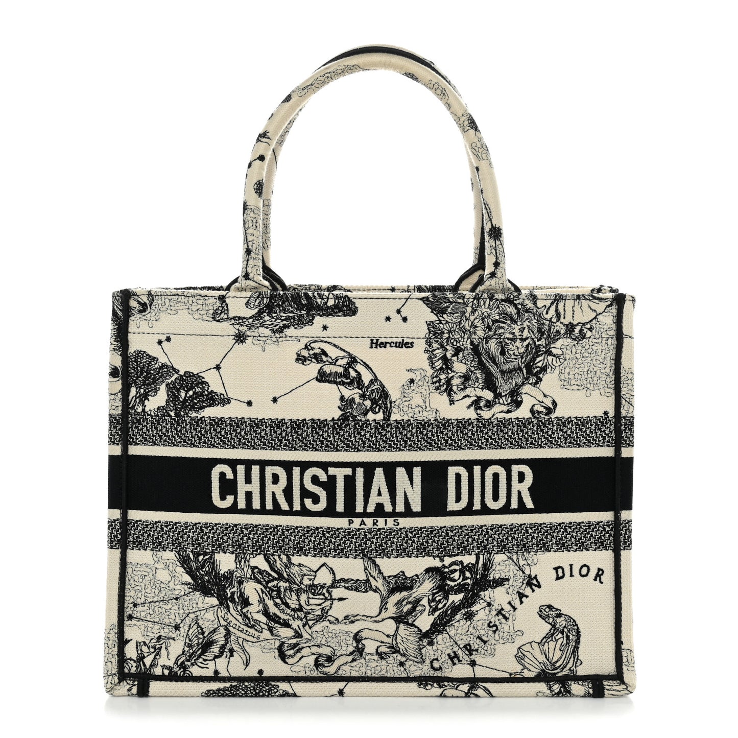 Canvas Zodiac Toile De Jouy Embroidered Medium Book Tote Latte