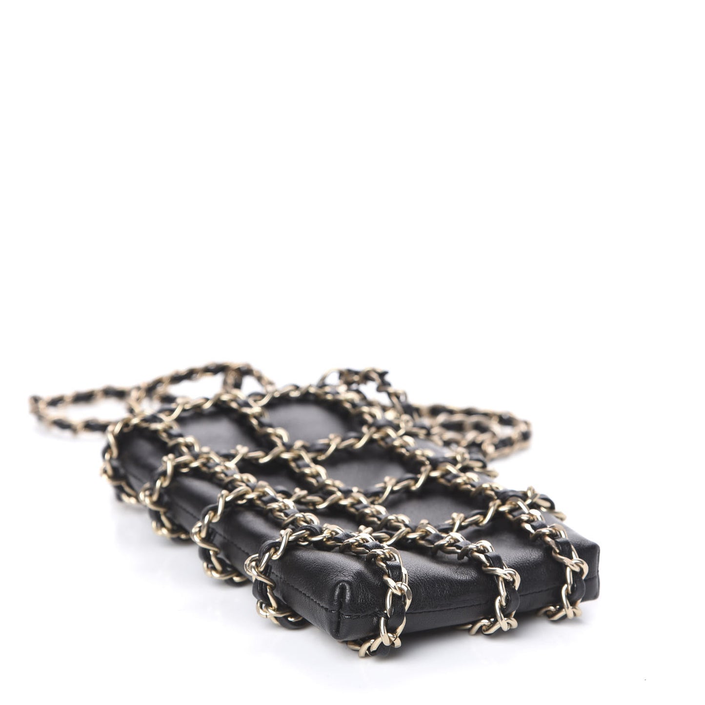 Lambskin Tech Me Out Clutch With Chain Black