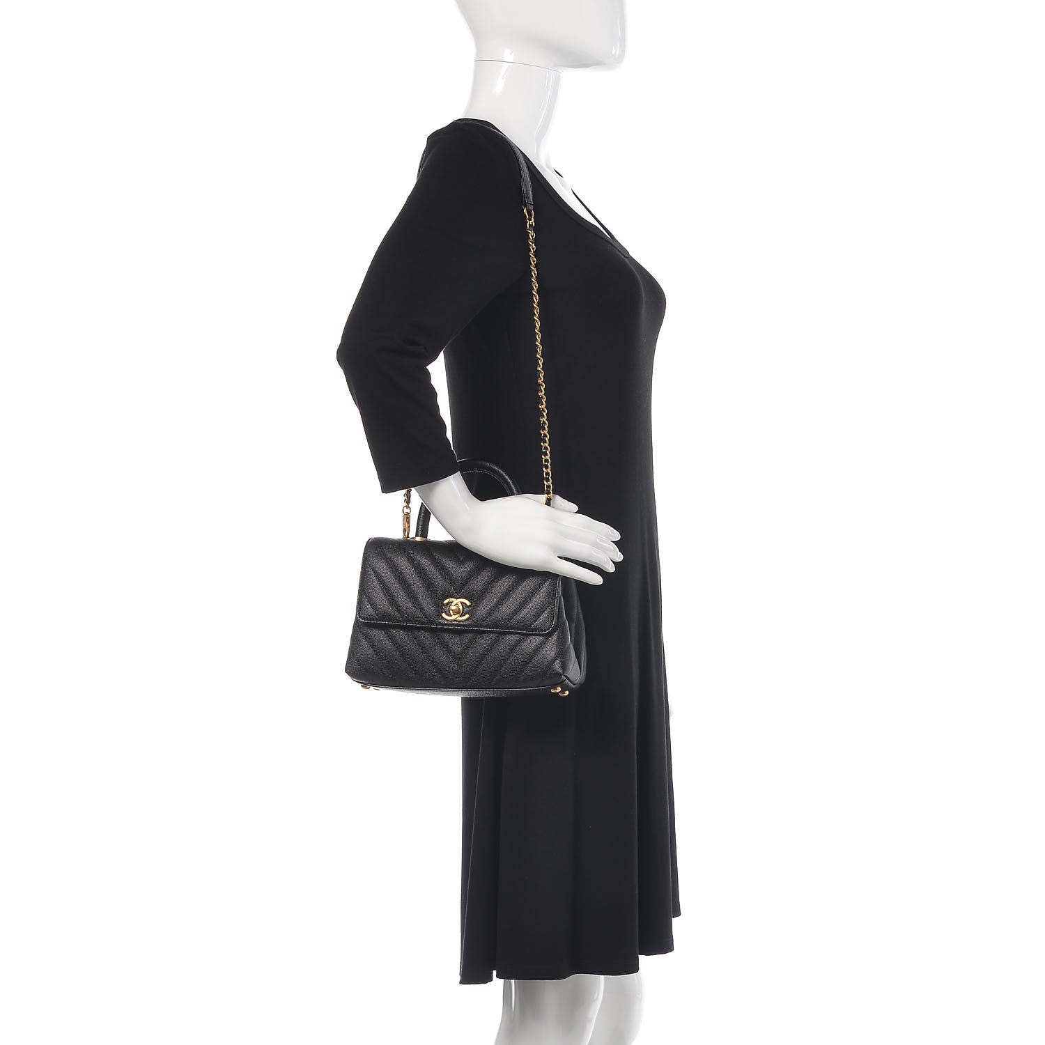 Chanel Caviar Chevron Quilted Mini Coco Handle Flap Black 2 of 10