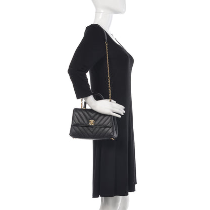 Chanel Caviar Chevron Quilted Mini Coco Handle Flap Black 2 of 10