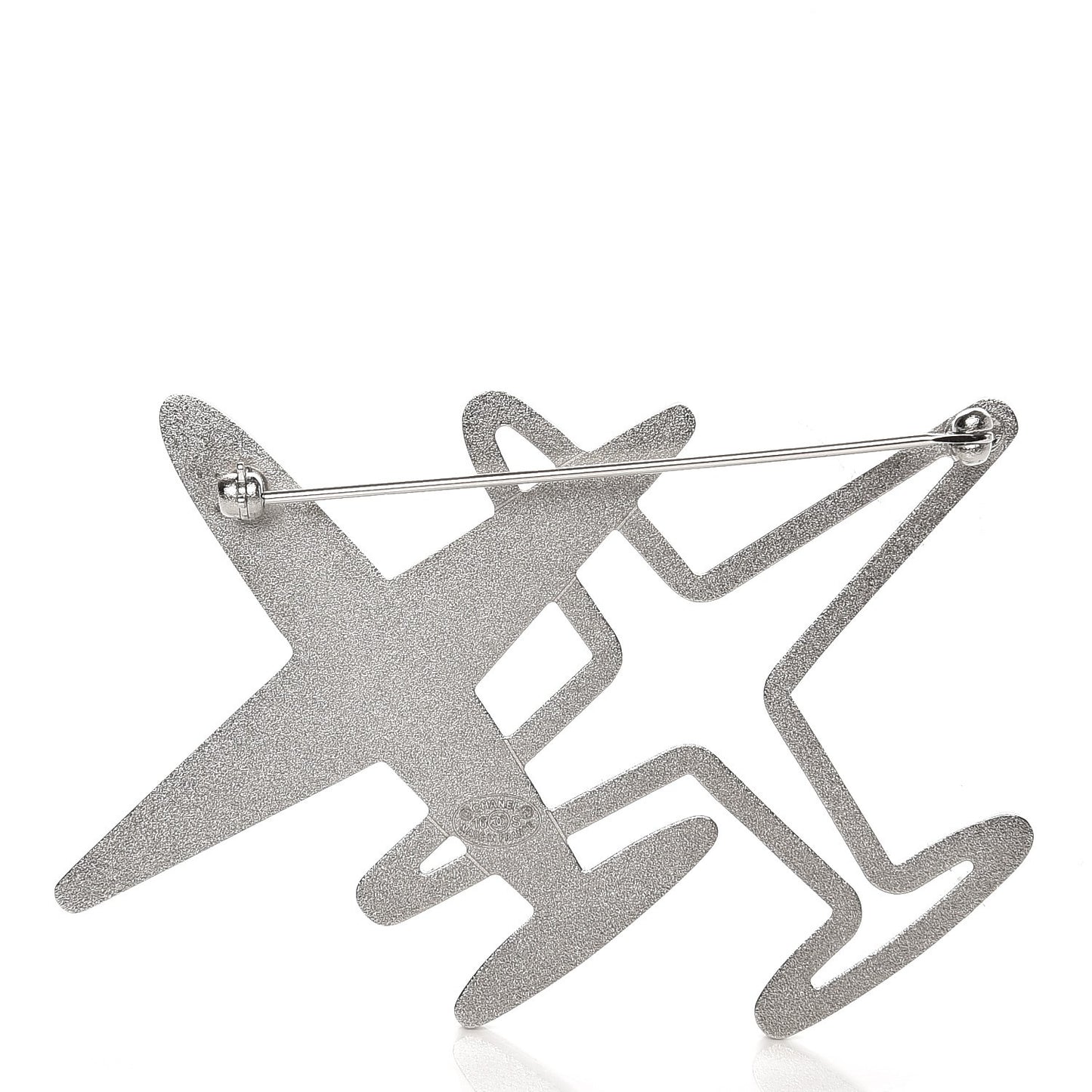 Crystal Metal CC Airplane Brooch Silver