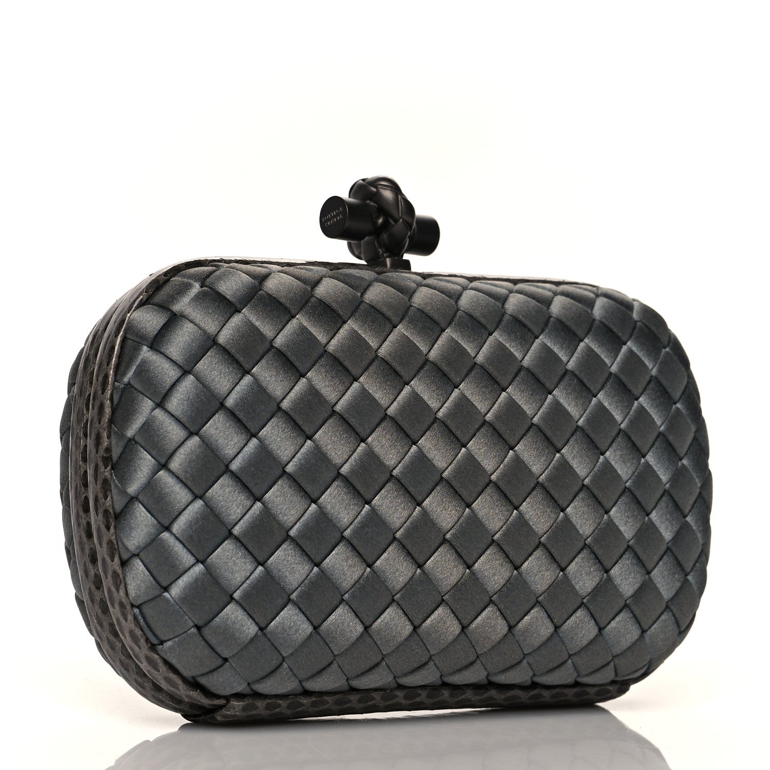 Bottega Veneta Satin Intreccio Knot Clutch Grey 3 of 12