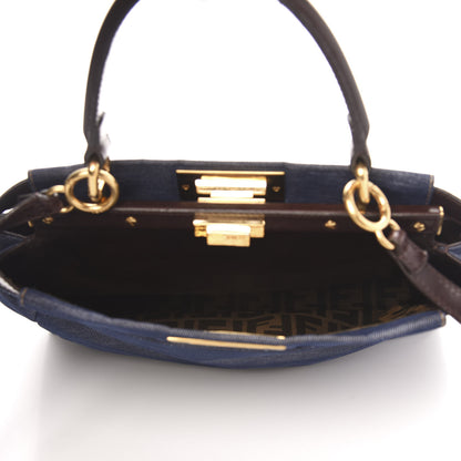 Fendi Denim Medium Peekaboo Iconic Satchel Blue 6 of 13