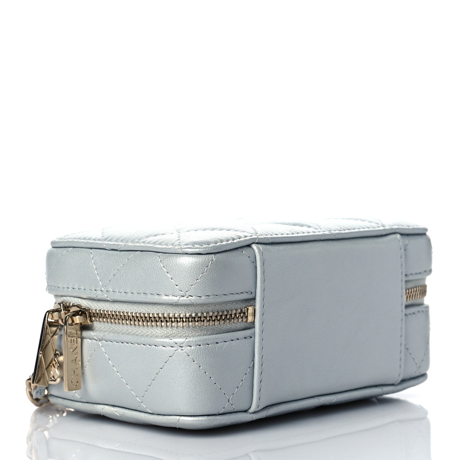 Chanel Metallic Lambskin Quilted Top Handle Vanity Case Silver 4 of 11